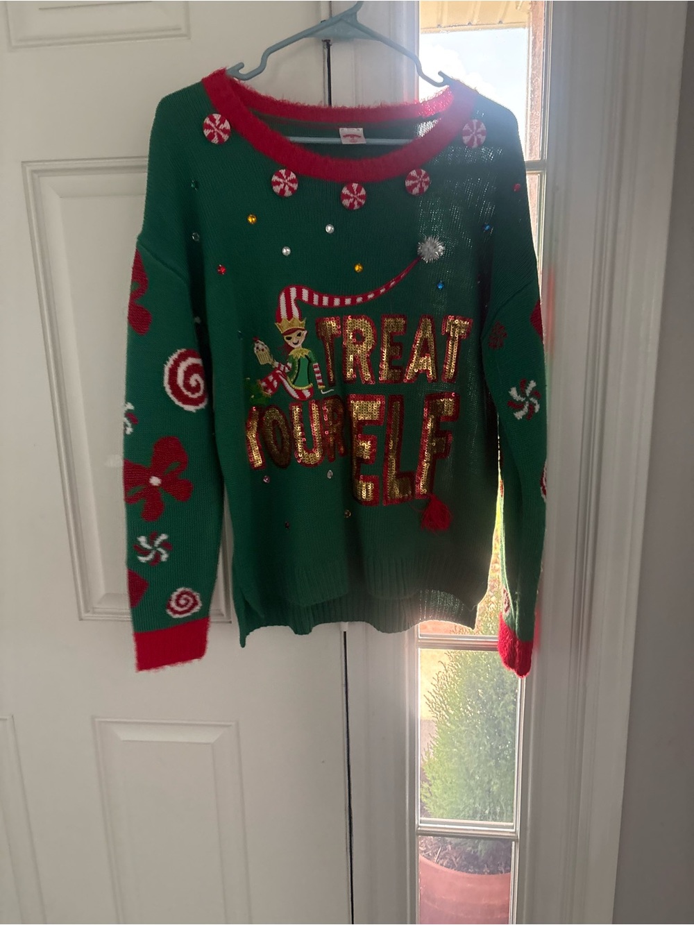 Holiday Time Green & Red 'Treat Yourself' Sequin Holiday Sweater